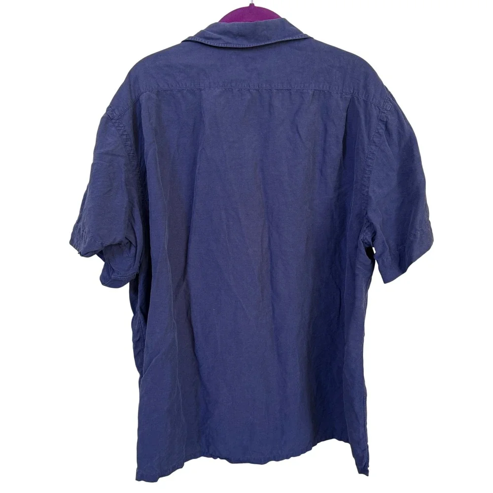 Polo Ralph Lauren Linen Silk Shirt Mens XXL Blue‎ Camp Casual Button Up Resort